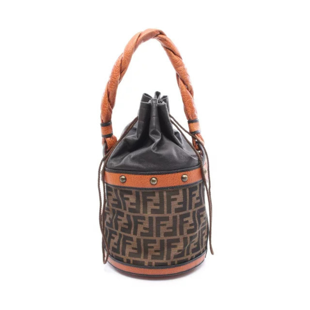 Fendi Zucca Bucket Bag Handbag Canvas Leather Brown Black